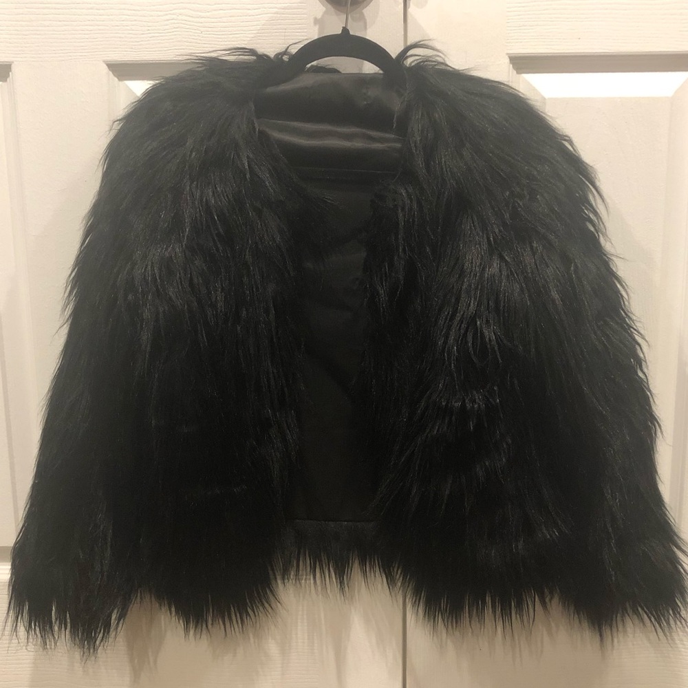 Black Faux Fur Jacket Long Sleeve Coat